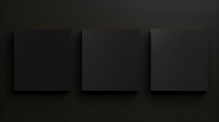 Set of black square paper notes on a black background. Brainstorming template with copy spaceの素材