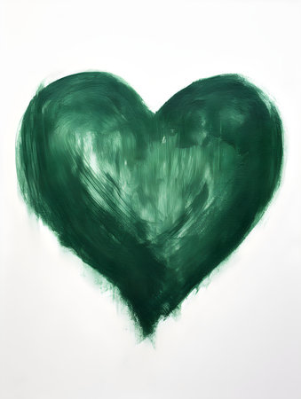 Chalk Drawing of a Heart in dark green Colors. White background with copy spaceの素材