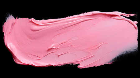 Isolated light pink brush stroke on a black background. Acrylic Paint Texture with Copy Spaceの素材