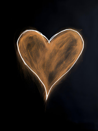 Chalk Drawing of a Heart in light brown Colors. Black Background with Copy Spaceの素材