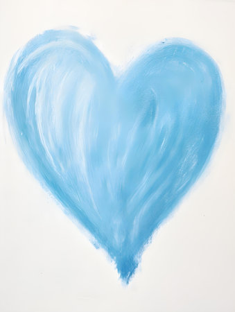 Chalk Drawing of a Heart in sky blue Colors. White background with copy spaceの素材