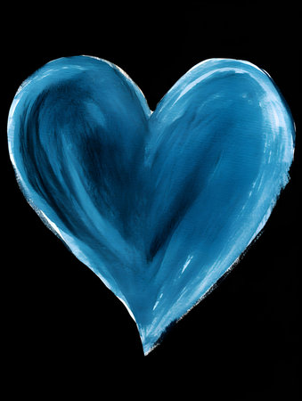 Chalk Drawing of a Heart in sky blue Colors. Black Background with Copy Spaceの素材