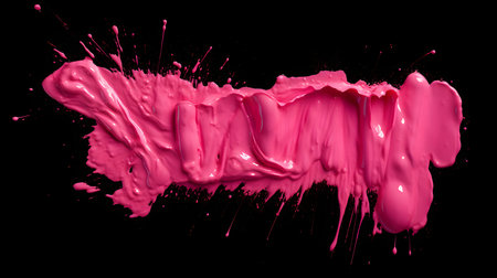 Isolated pink brush stroke on a black background. Acrylic Paint Texture with Copy Spaceの素材