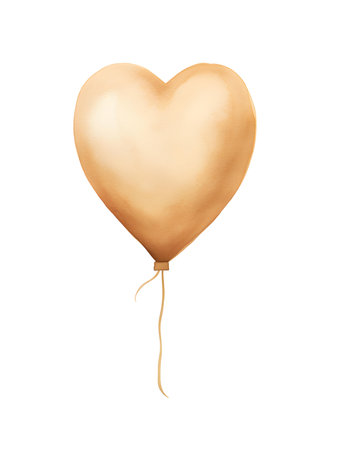 Drawing of a Heart shaped Balloon in beige Watercolors on a white Background. Romantic template with copy spaceの素材