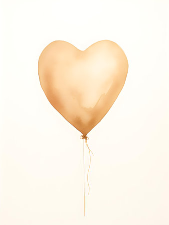 Drawing of a Heart shaped Balloon in beige Watercolors on a white Background. Romantic template with copy spaceの素材
