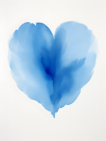 Drawing of a Heart in blue watercolors on a white background. Romantic template with copy spaceの素材