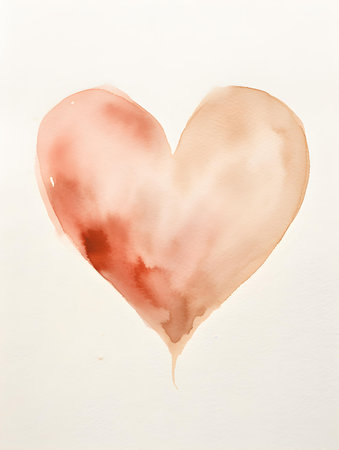 Drawing of a Heart in beige watercolors on a white background. Romantic template with copy spaceの素材