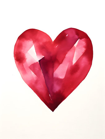 Drawing of a Heart in burgundy watercolors on a white background. Romantic template with copy spaceの素材
