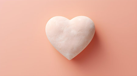 Top view of a white stone heart on a blush background. Romantic template with copy spaceの素材