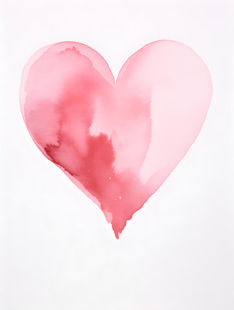 Drawing of a Heart in blush watercolors on a white background. Romantic template with copy spaceの素材