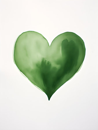 Drawing of a Heart in dark green watercolors on a white background. Romantic template with copy spaceの素材