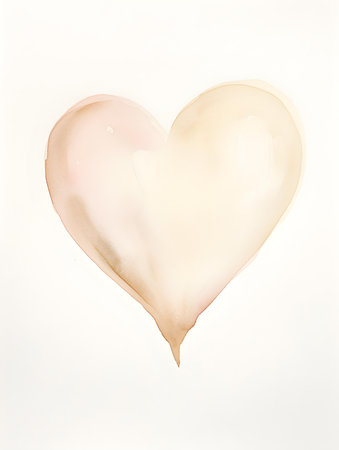Drawing of a Heart in ivory Watercolors on a white Background. Romantic template with copy spaceの素材
