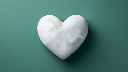 Top view of a white stone heart on an emerald background. Romantic template with copy spaceの素材