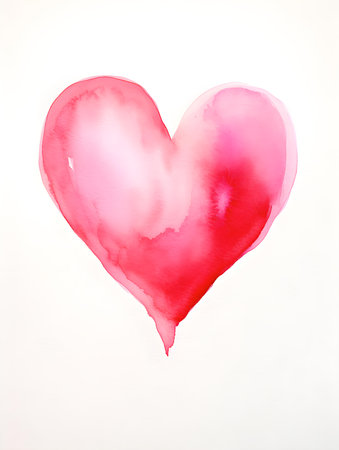 Drawing of a Heart in hot pink watercolors on a white background. Romantic template with copy spaceの素材