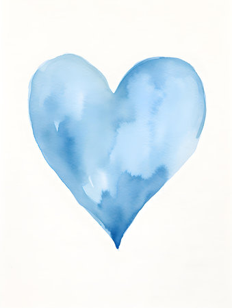 Drawing of a Heart in light blue watercolors on a white background. Romantic template with copy spaceの素材