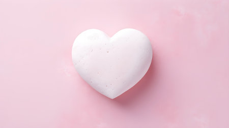 Top view of a white stone heart on a light pink background. Romantic template with copy spaceの素材
