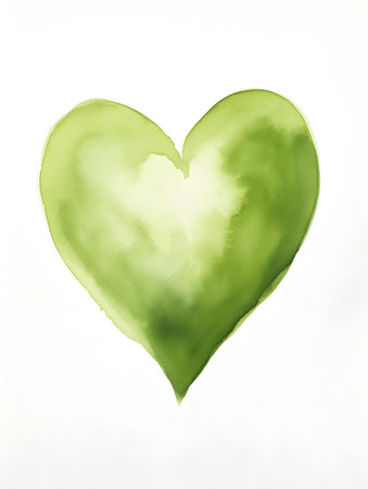 Drawing of a Heart in khaki Watercolors on a white background. Romantic template with copy spaceの素材