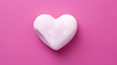 Top view of a white stone heart on a magenta background. Romantic template with copy spaceの素材