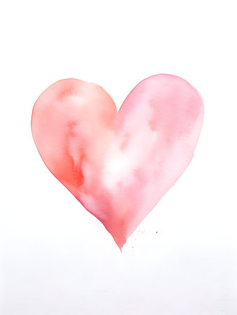 Drawing of a Heart in light pink watercolors on a white background. Romantic template with copy spaceの素材