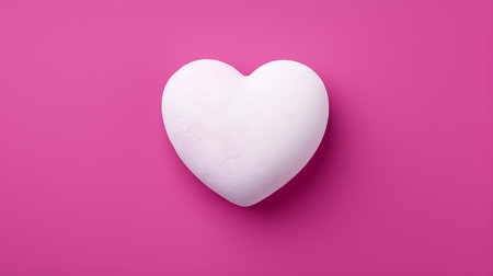 Top view of a white stone heart on a magenta background. Romantic template with copy spaceの素材
