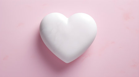 Top view of a white stone heart on a light pink background. Romantic template with copy spaceの素材