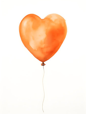 Drawing of a Heart shaped Balloon in light orange watercolors on a white background. Romantic template with copy spaceの素材
