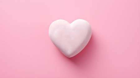 Top view of a white stone heart on a pink background. Romantic template with copy spaceの素材
