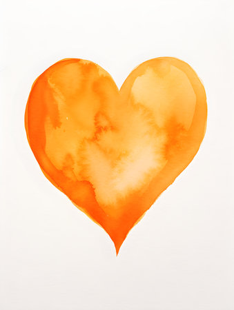 Drawing of a Heart in orange watercolors on a white background. Romantic template with copy spaceの素材