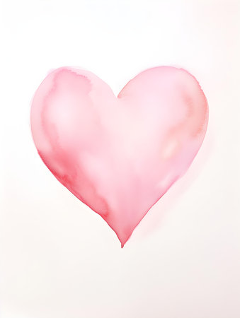 Drawing of a Heart in pink watercolors on a white background. Romantic template with copy spaceの素材