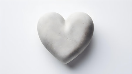 Top view of a white stone heart on a white background. Romantic template with copy spaceの素材