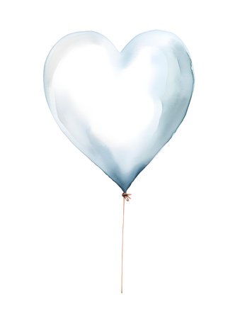 Drawing of a Heart shaped Balloon in white Watercolors on a white Background. Romantic template with copy spaceの素材
