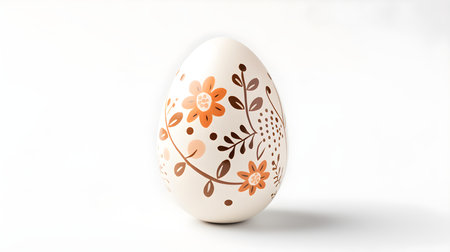 Hand Painted Easter Egg in beige colors on a white background. Elegant Easter template with copy spaceの素材