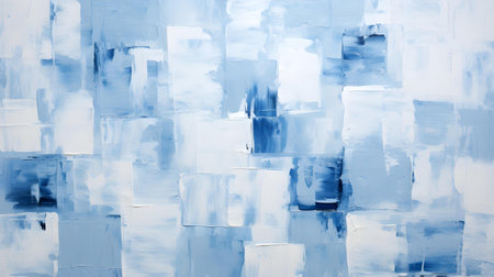 Abstract Oil Painting with overlapping Squares in white and blue Colors. Artistic Background with visible Brush Strokesの素材