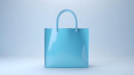 Blue shopping bag on a light background with copy space. Template for sales and auctionsの素材