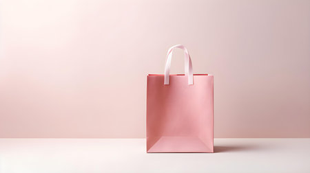 Blush shopping bag on a light background with copy space. Template for sales and auctionsの素材