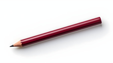 Burgundy pencil on a white background. Education template with copy spaceの素材