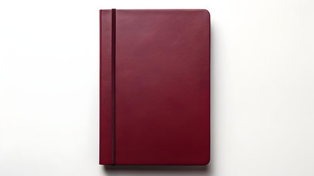 Blank burgundy notebook on a white background. Business Mockup with Copy Spaceの素材
