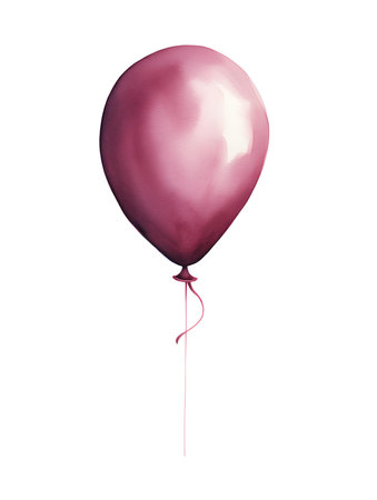 Burgundy Balloon on a white background. Watercolor Template for a Birthday or Greeting Cardの素材