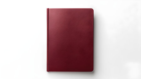 Blank burgundy notebook on a white background. Business Mockup with Copy Spaceの素材