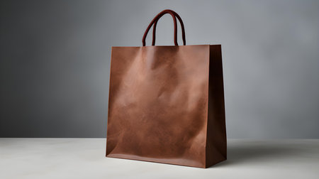 Dark Brown Shopping Bag on a light Background with Copy Space. Template for sales and auctionsの素材