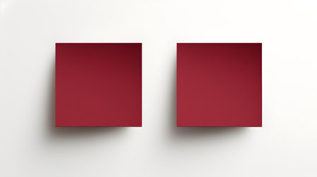 Two burgundy square paper notes on a white background. Brainstorming template with copy spaceの素材