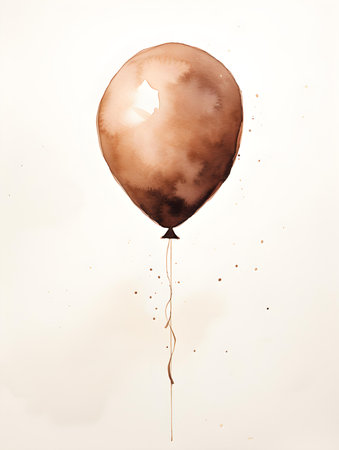 Dark Brown Balloon on a white background. Watercolor Template for a Birthday or Greeting Cardの素材