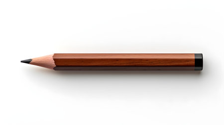 Dark brown pencil on a white background. Education template with copy spaceの素材