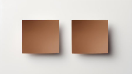 Two dark brown square paper notes on a white background. Brainstorming template with copy spaceの素材