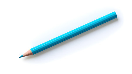 Cyan pencil on a white background. Education template with copy spaceの素材