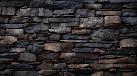 Close up of a Stone Wall Texture in dark brown Colors. Rustic Backgroundの素材