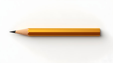 Dark Gold Pencil on a white background. Education template with copy spaceの素材