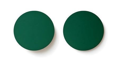 Two dark green round paper notes on a white background. Brainstorming template with copy spaceの素材