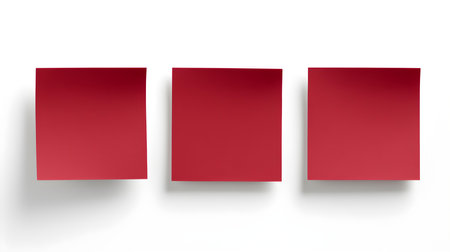 Set of dark red square paper notes on a white background. Brainstorming template with copy spaceの素材