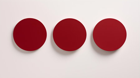 Set of dark red round paper notes on a white background. Brainstorming template with copy spaceの素材